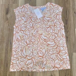 Martha Stewart Collection 100% Linen Orange And White Floral Tank Top Size M